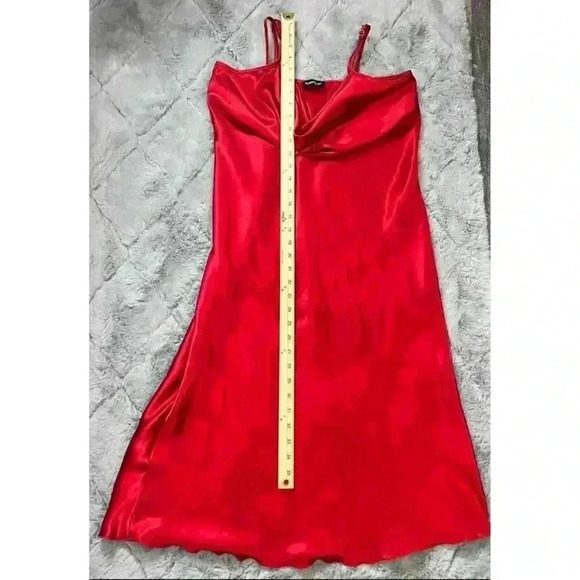 VTG 90s Bebe Red Satin Midi Slip Dress M Spaghetti Straps Cowl Neck Lingerie - Picture 4 of 13